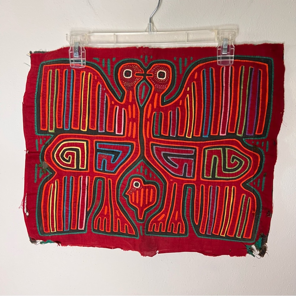 Vintage Mola Fabric Folk Art Textile with Birds